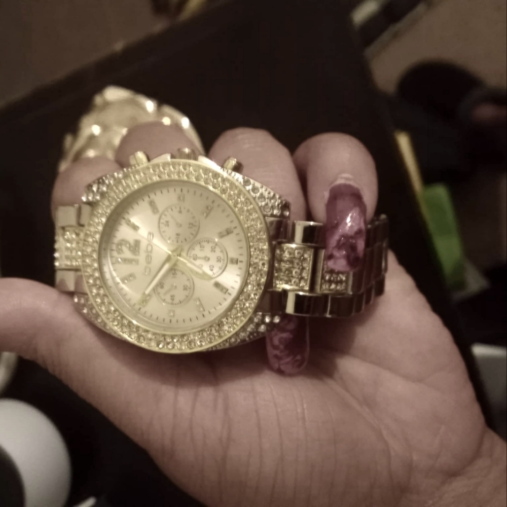 OFFICIAL BEBE WATCH & GOLD ROSE JEWELRY FLOWER BOX